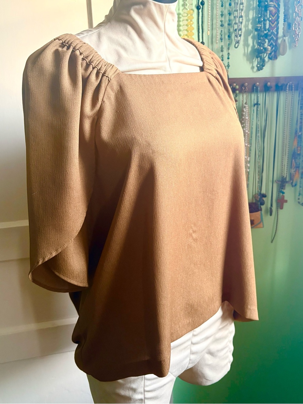 Prologue Olive Square-Neck Dolman Sleeve Blouse